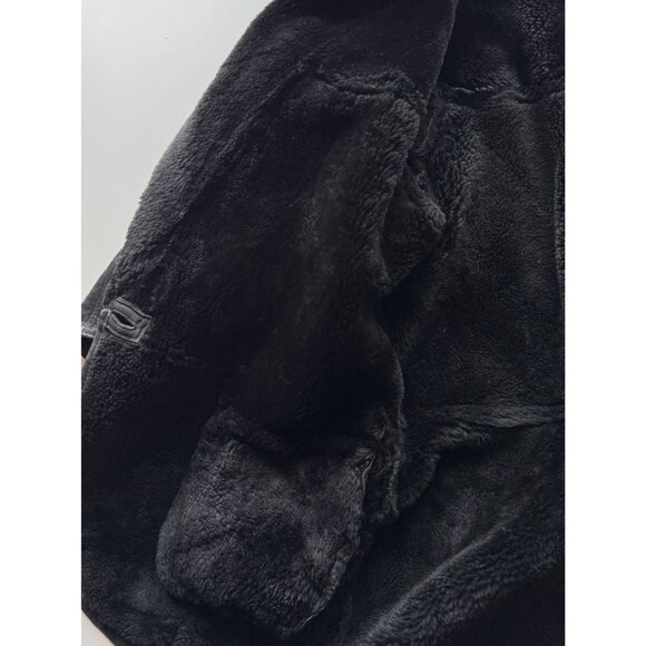 Vintage 80's WOLFF Black Genuine Sheepskin Suede Leather Shearling Coat, Size XL - Picture 12 of 16